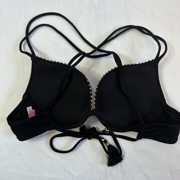 Victorias Secret Padded Bikini Top Black with Embroidered Detail Size 34B - Picture 4 of 7